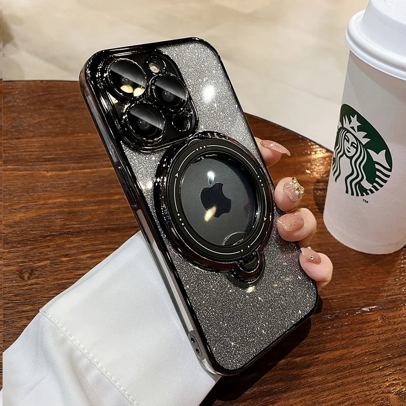 Phone Case Glitter Finish Magnetic Attachment Built-In Kickstand