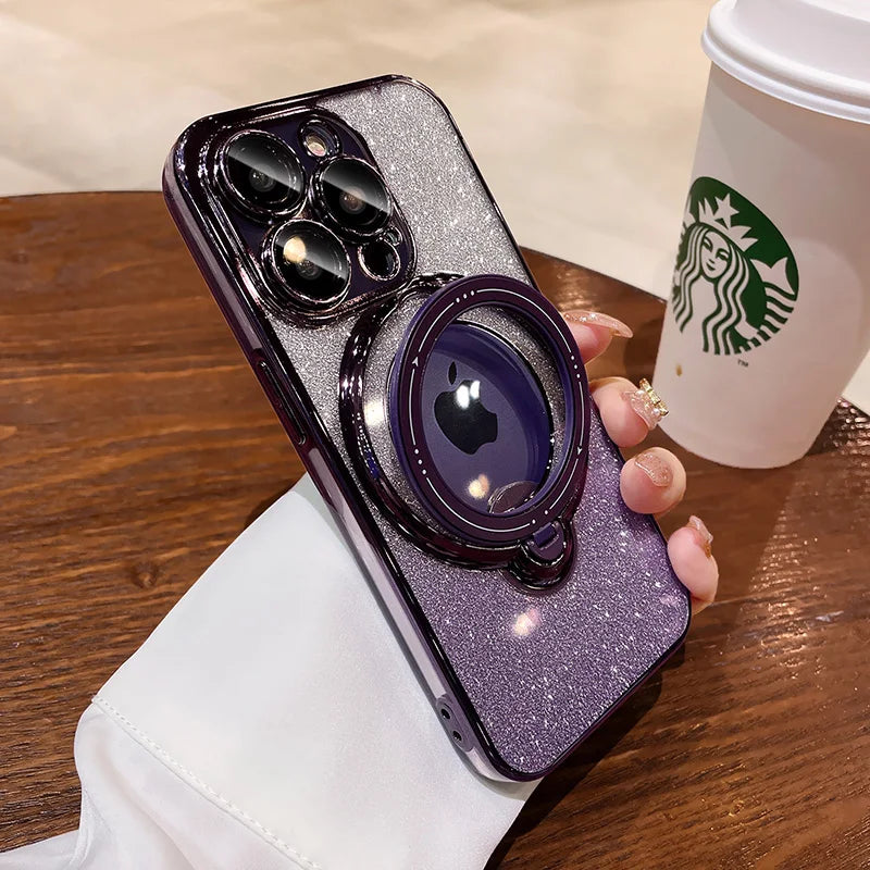 Phone Case Glitter Finish Magnetic Attachment Built-In Kickstand