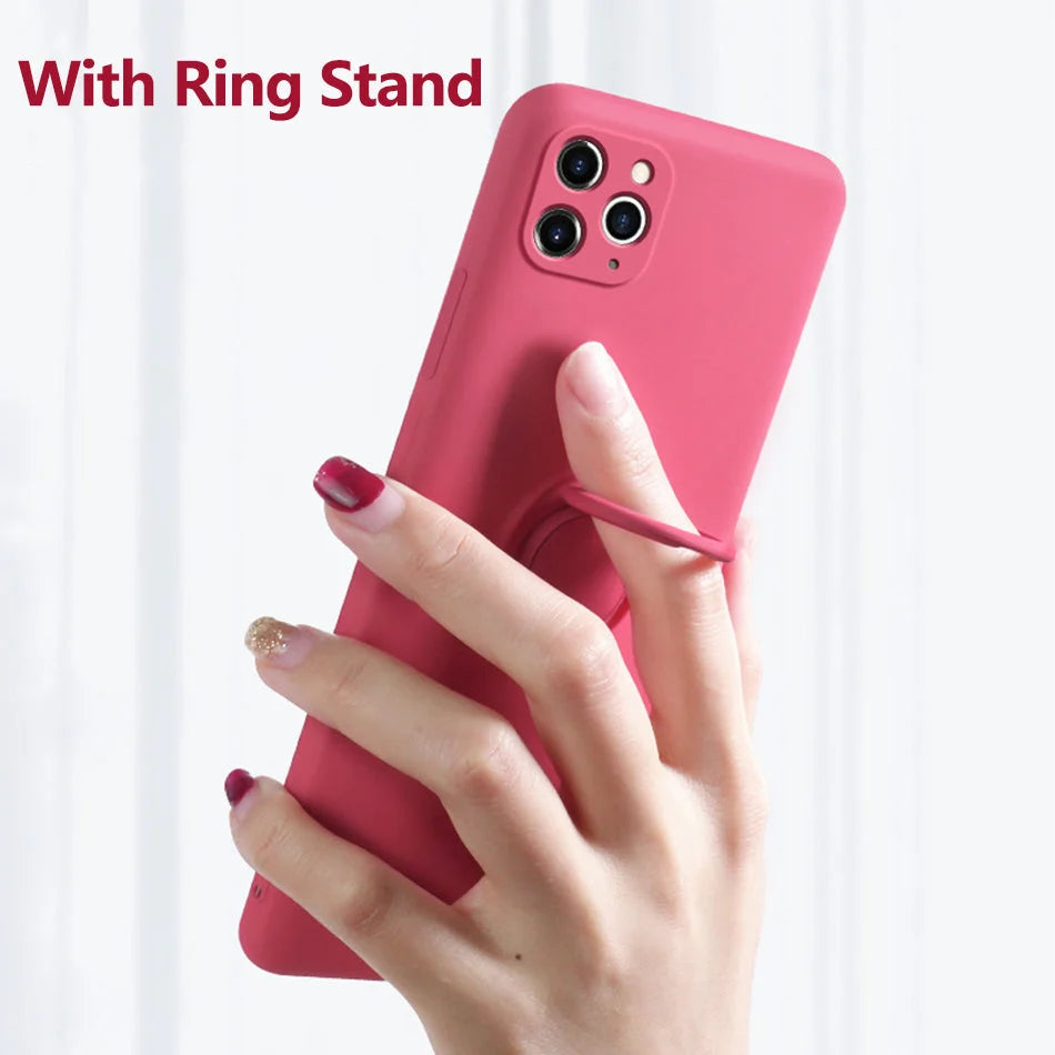 Phone Case Liquid Silicone 360° Rotating Ring Stand Magnetic Mount Compatible with iPhone