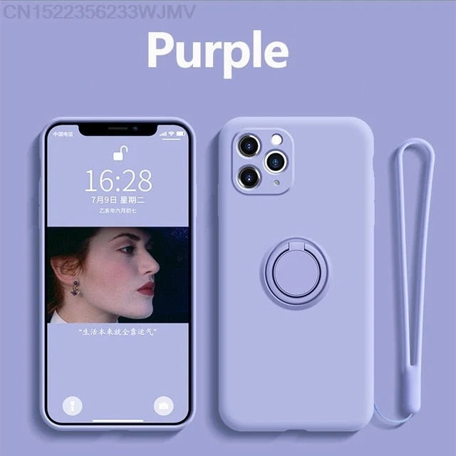 Phone Case Liquid Silicone 360° Rotating Ring Stand Magnetic Mount Compatible with iPhone
