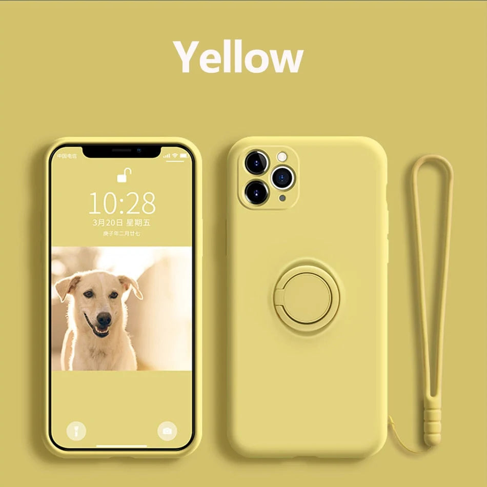 Phone Case Liquid Silicone 360° Rotating Ring Stand Magnetic Mount Compatible with iPhone