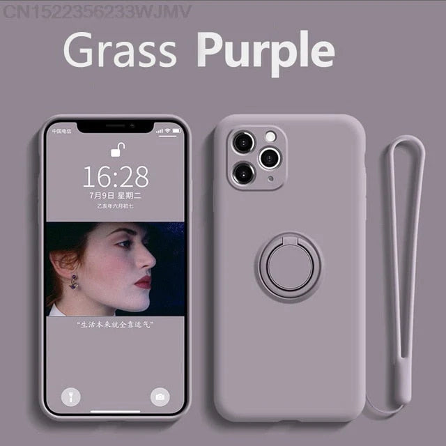 Phone Case Liquid Silicone 360° Rotating Ring Stand Magnetic Mount Compatible with iPhone