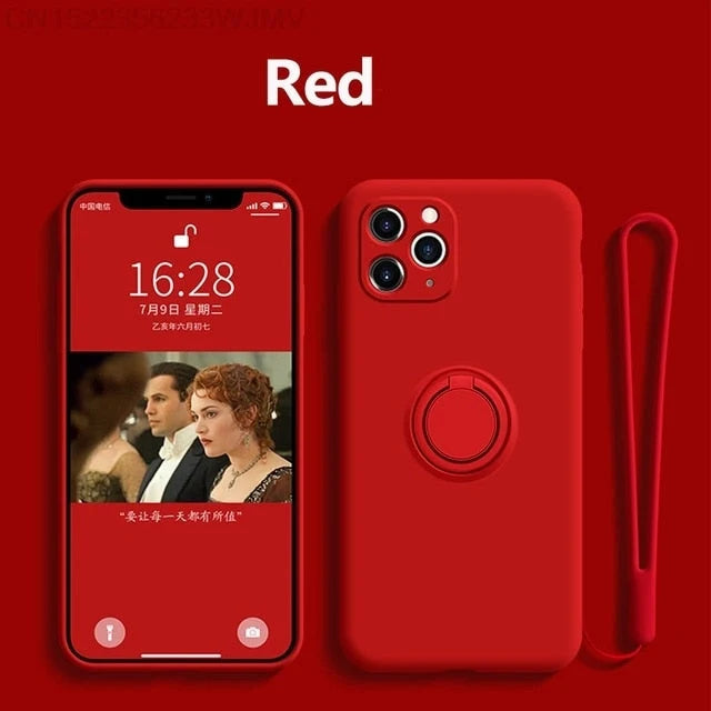 Phone Case Liquid Silicone 360° Rotating Ring Stand Magnetic Mount Compatible with iPhone