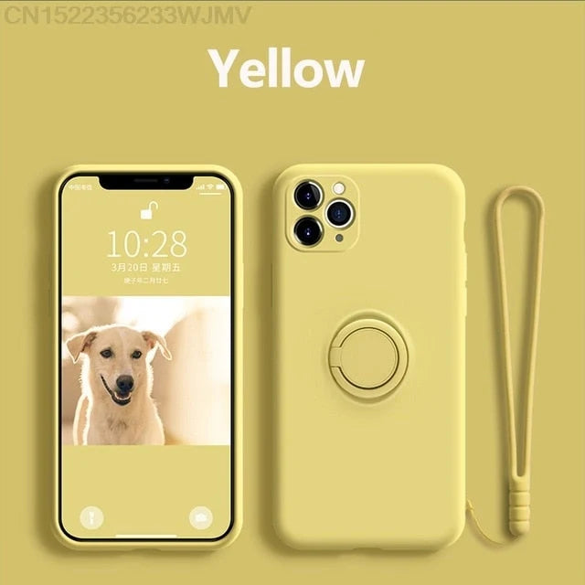 Phone Case Liquid Silicone 360° Rotating Ring Stand Magnetic Mount Compatible with iPhone