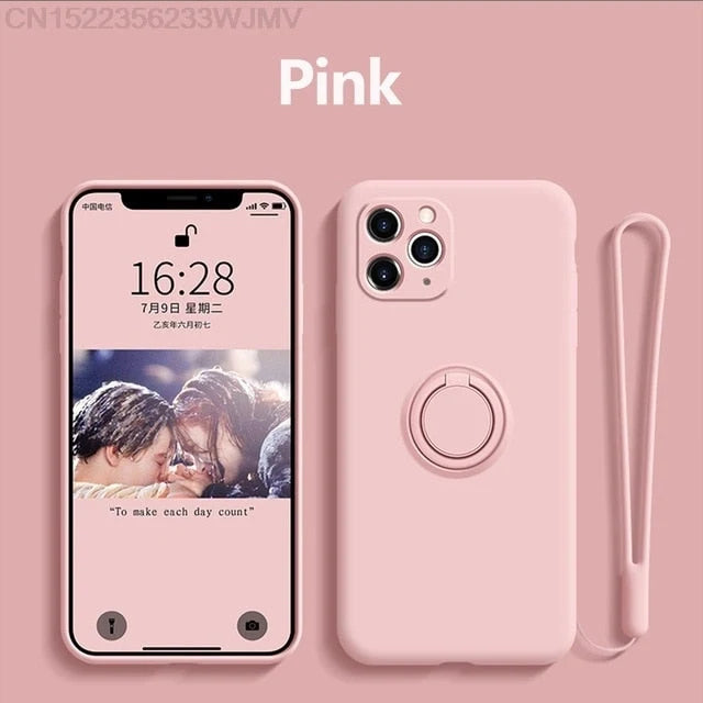 Phone Case Liquid Silicone 360° Rotating Ring Stand Magnetic Mount Compatible with iPhone
