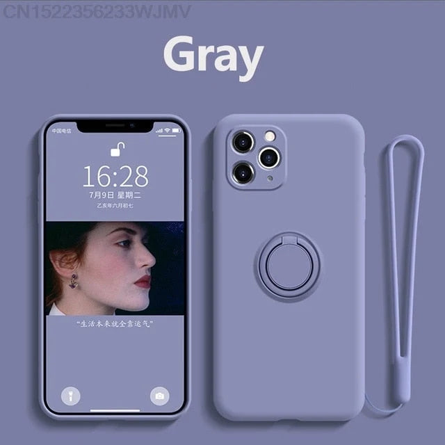 Phone Case Liquid Silicone 360° Rotating Ring Stand Magnetic Mount Compatible with iPhone