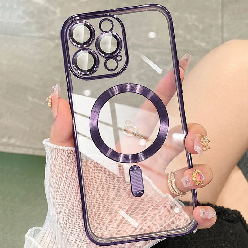 Phone Case Silicone Magnetic Charging Compatible Camera Lens Protection