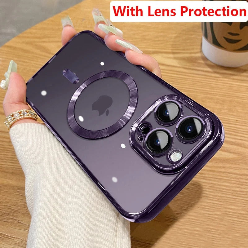 Phone Case Silicone Magnetic Charging Compatible Camera Lens Protection