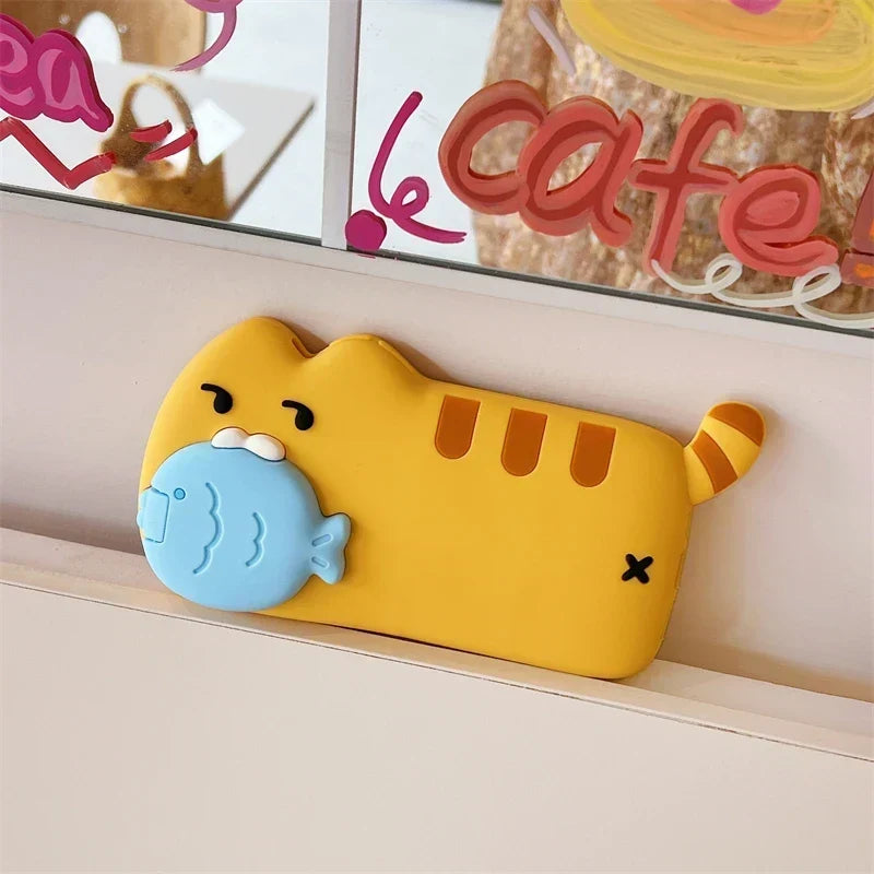 Phone Case Silicone Raised Cat Design With Removable Fish Detail
