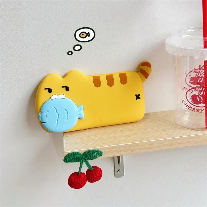 Phone Case Silicone Raised Cat Design With Removable Fish Detail