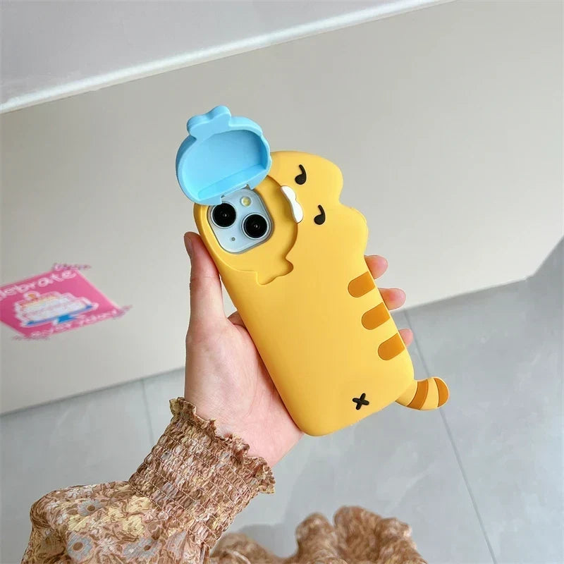 Phone Case Silicone Raised Cat Design With Removable Fish Detail