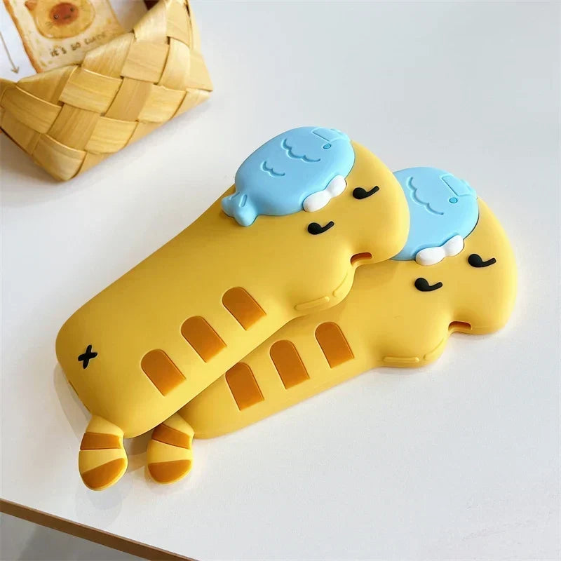 Phone Case Silicone Raised Cat Design With Removable Fish Detail