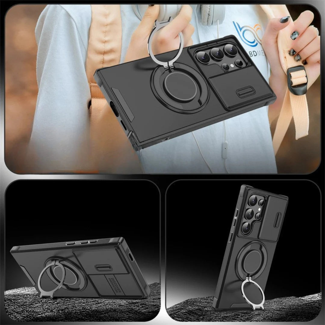 Phone Case Sliding Camera Cover Rotating Ring Stand