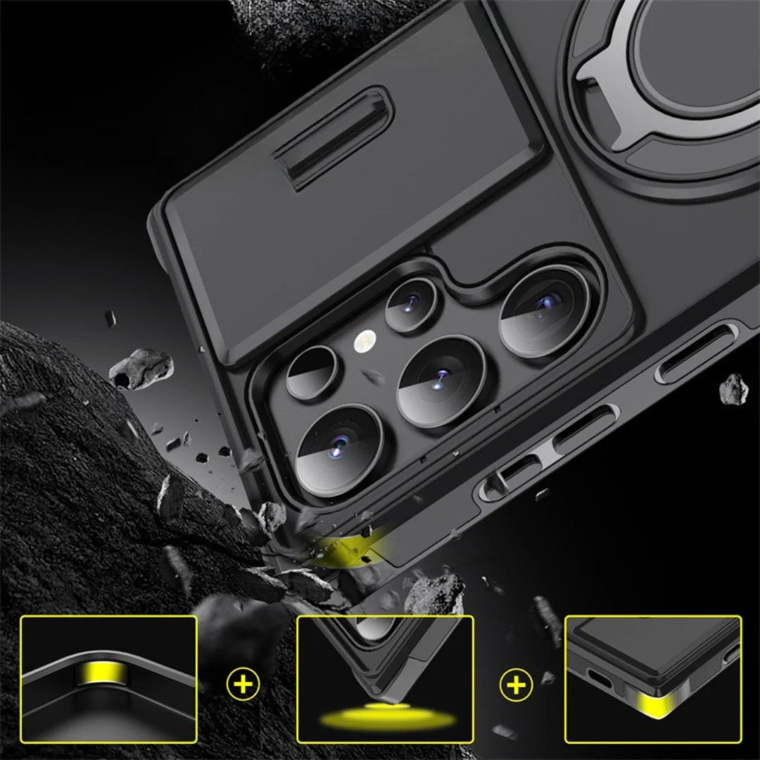 Phone Case Sliding Camera Cover Rotating Ring Stand