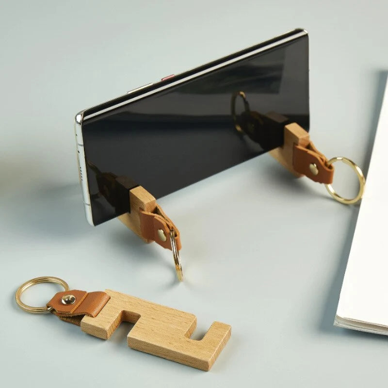 Phone Stand Natural Wood Portable Keychain Design