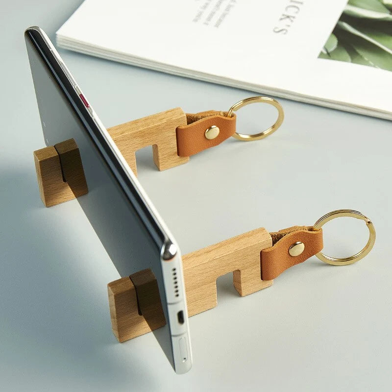 Phone Stand Natural Wood Portable Keychain Design