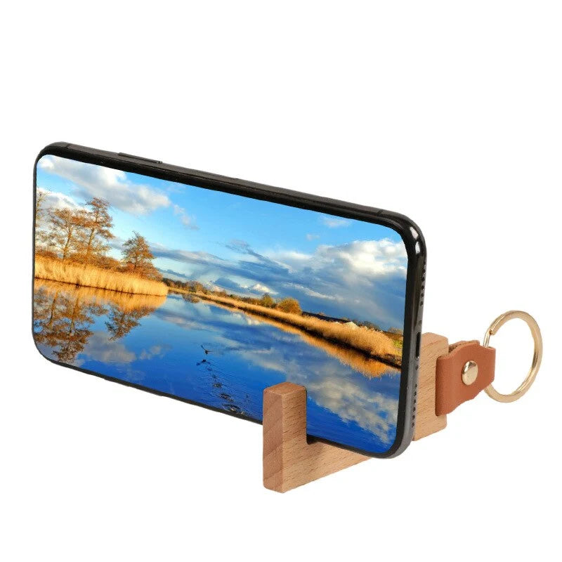 Phone Stand Natural Wood Portable Keychain Design