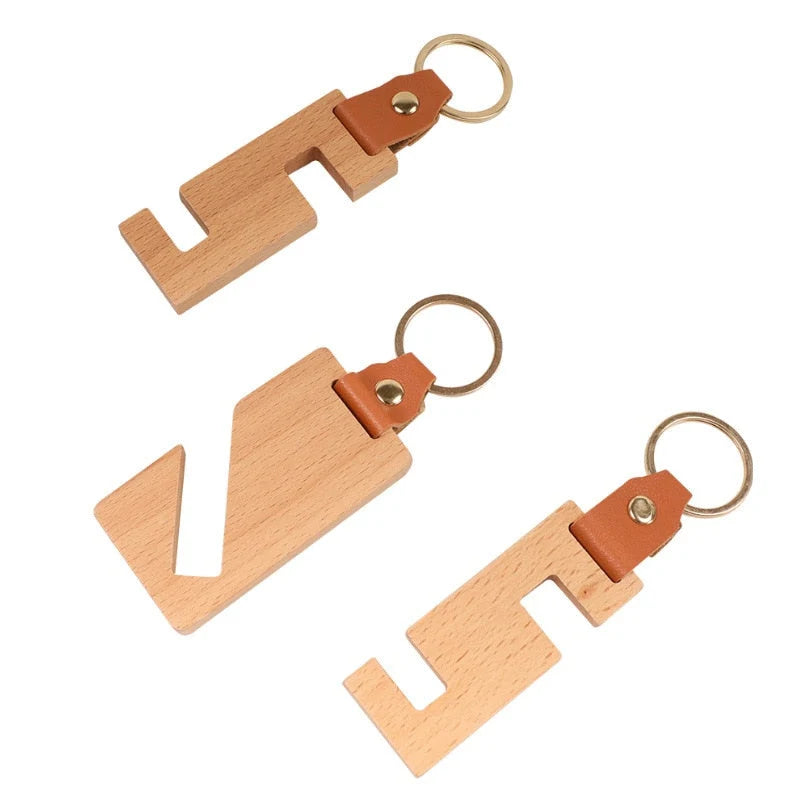 Phone Stand Natural Wood Portable Keychain Design