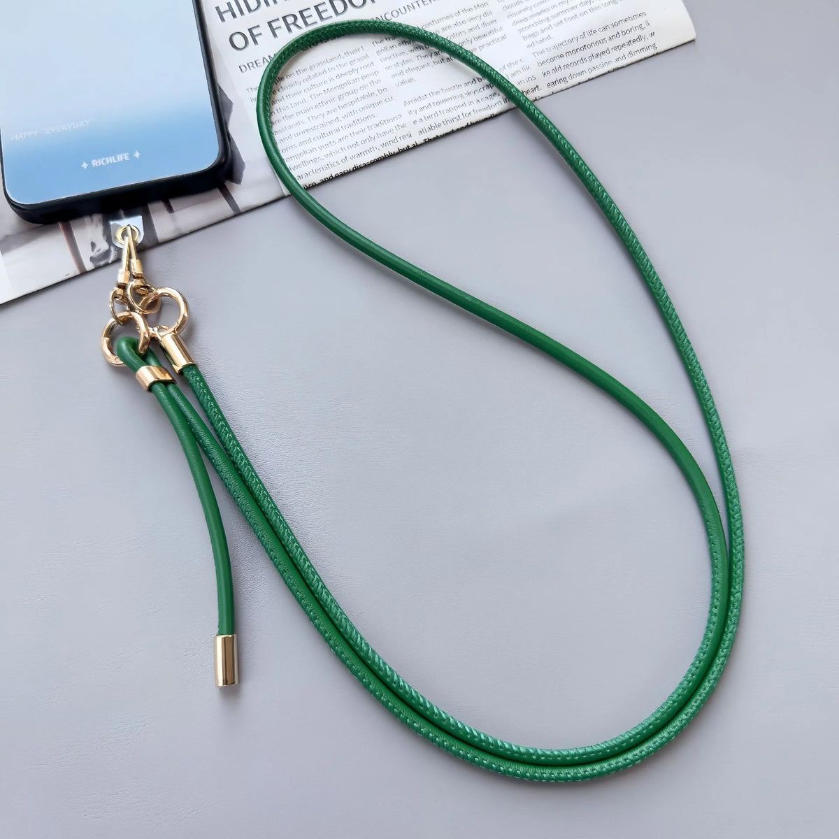 Phone Strap Leather Adjustable Length With Dual Metal Clips