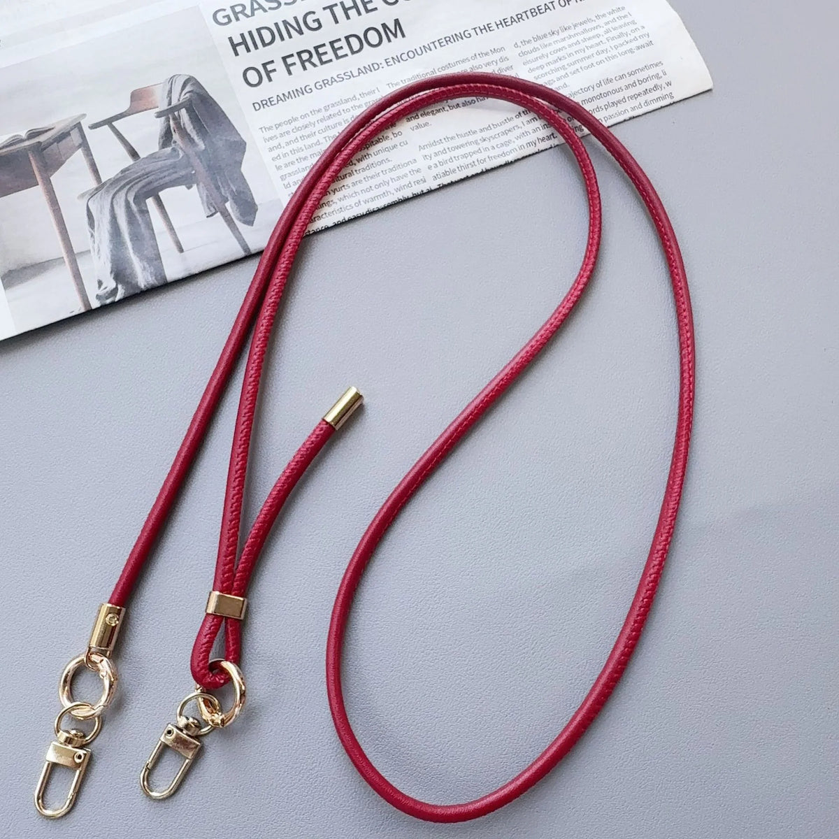 Phone Strap Leather Adjustable Length With Dual Metal Clips