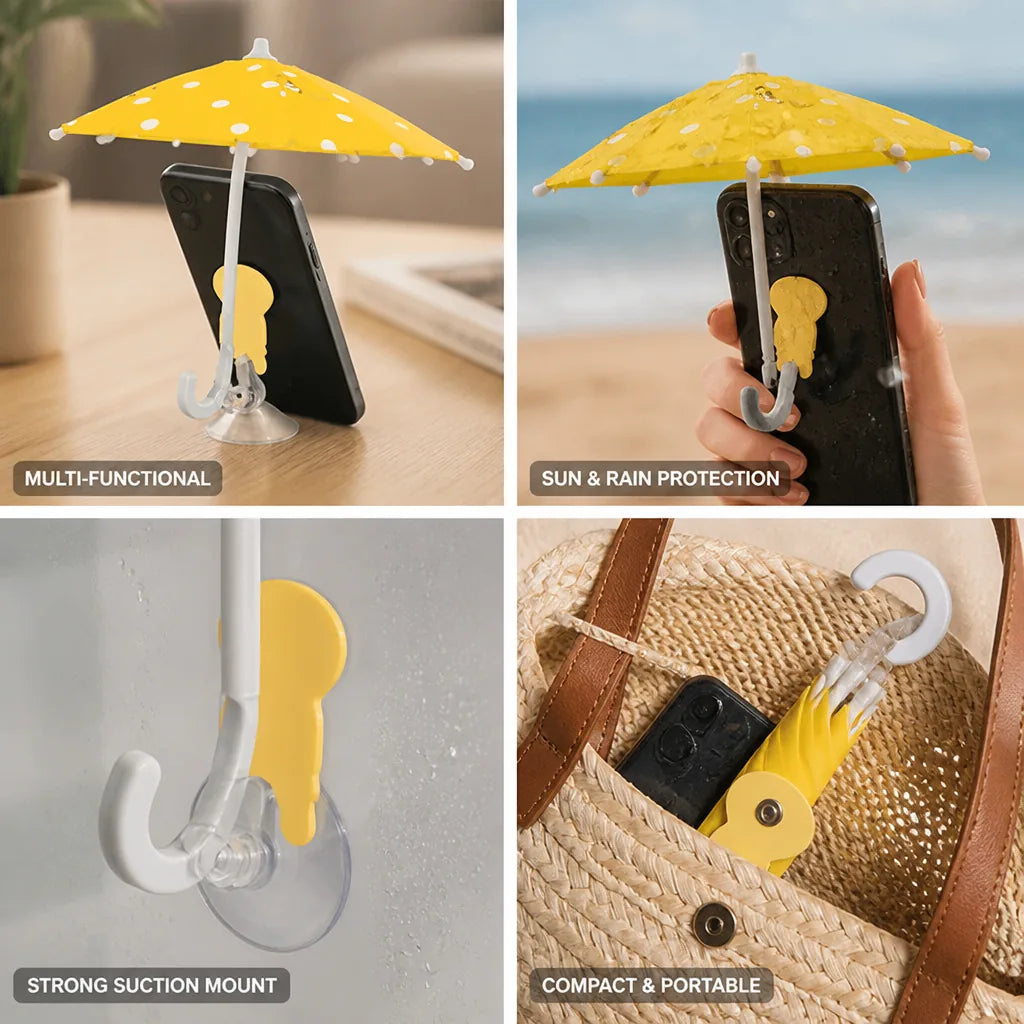 Phone Umbrella Holder Silicone Suction-Mount Sun & Rain Shield