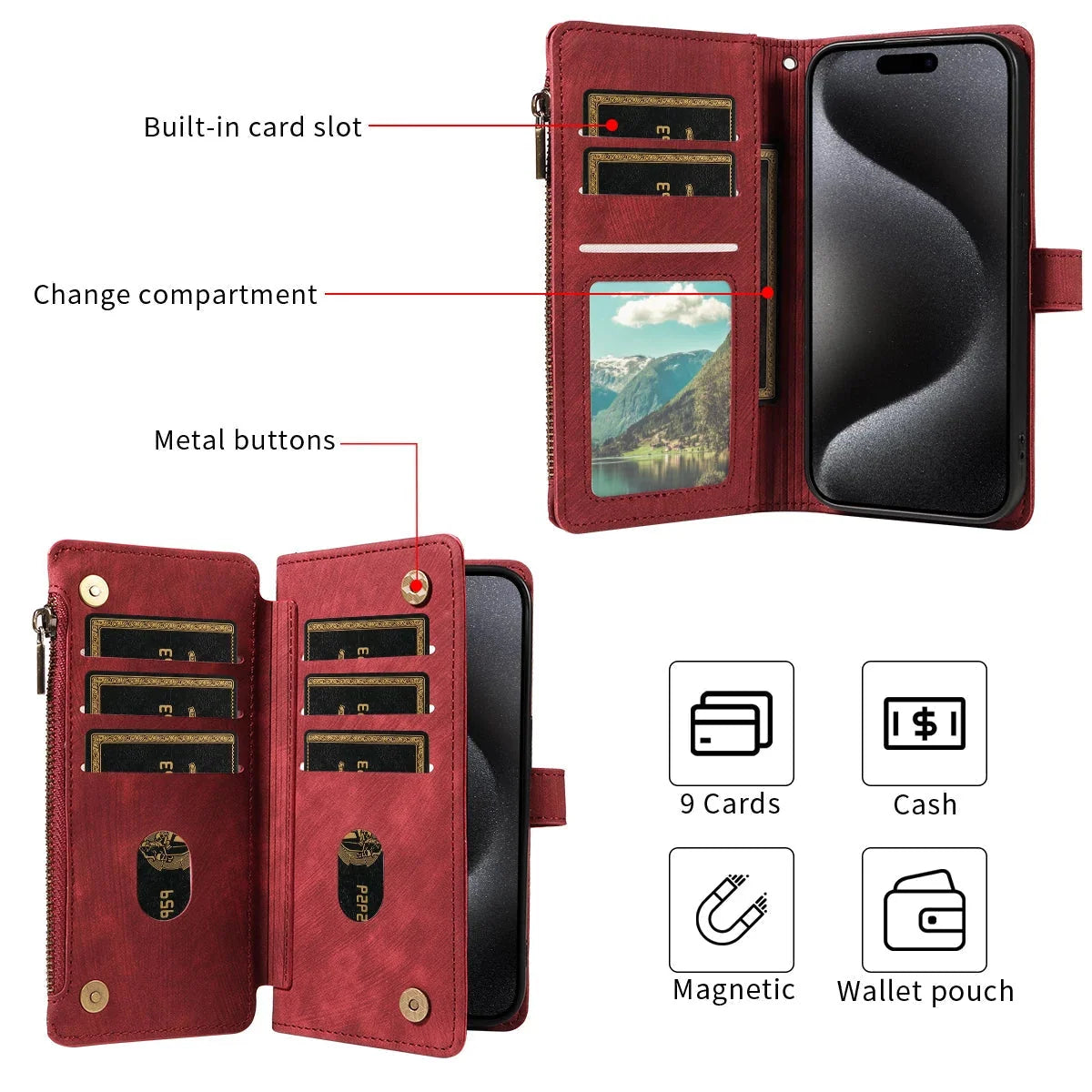 Phone Wallet Case Card & Cash Storage Wrist Strap