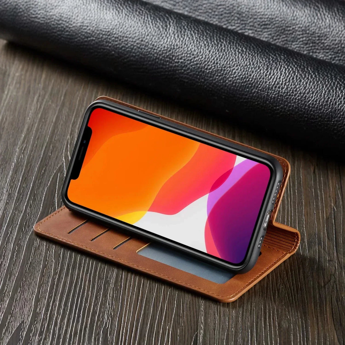Phone Wallet Case Magnetic Closure Card Slots Foldable Stand