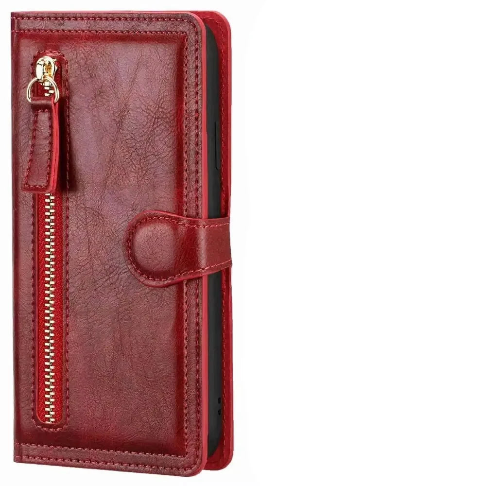 Phone Wallet Case Zipper Closure Card Slots Built-In Stand
