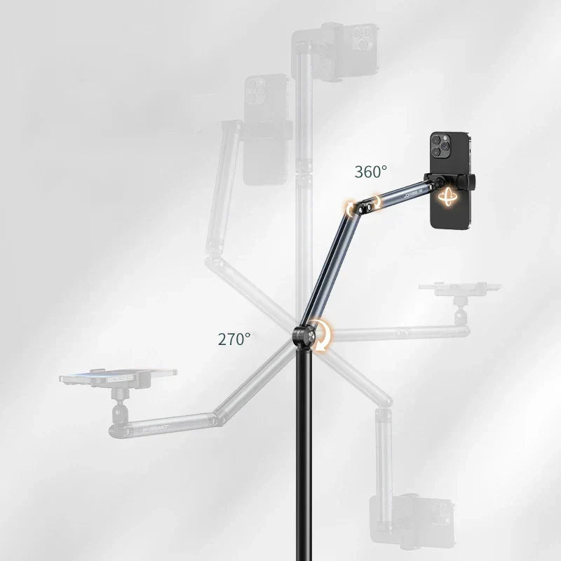 Phone and Tablet Floor Stand Aluminum Alloy Telescopic Adjustable Height & Angle