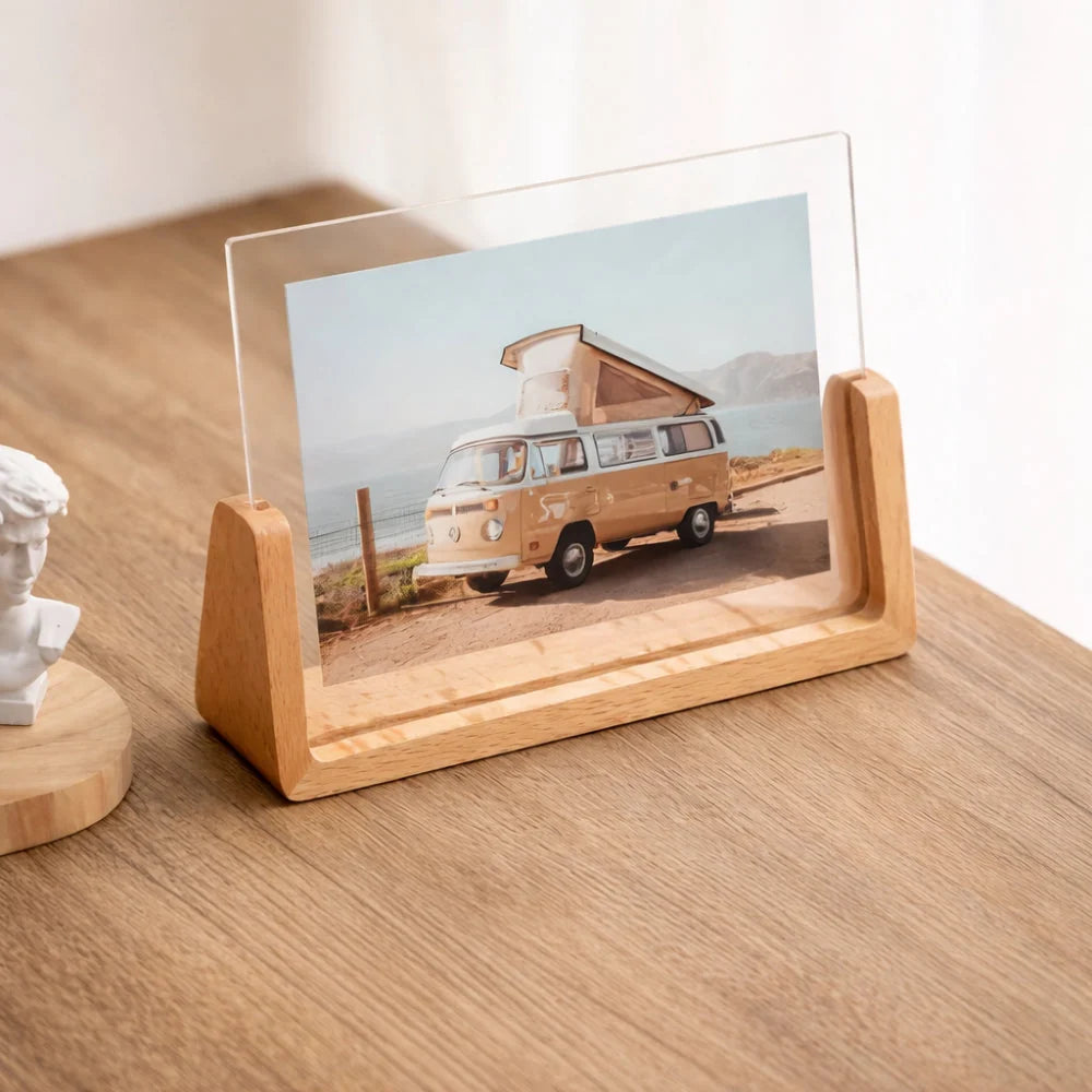 Photo Frame Borderless Floating Acrylic & Solid Wood Base