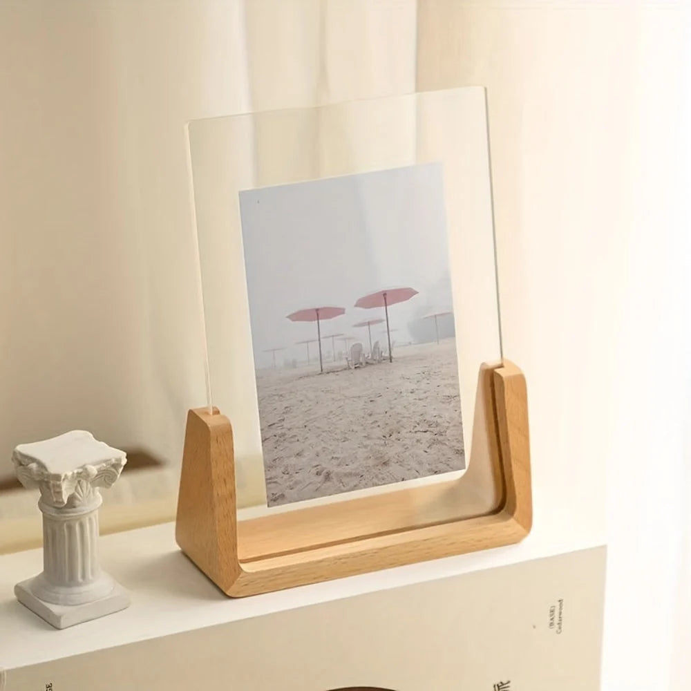 Photo Frame Borderless Floating Acrylic & Solid Wood Base