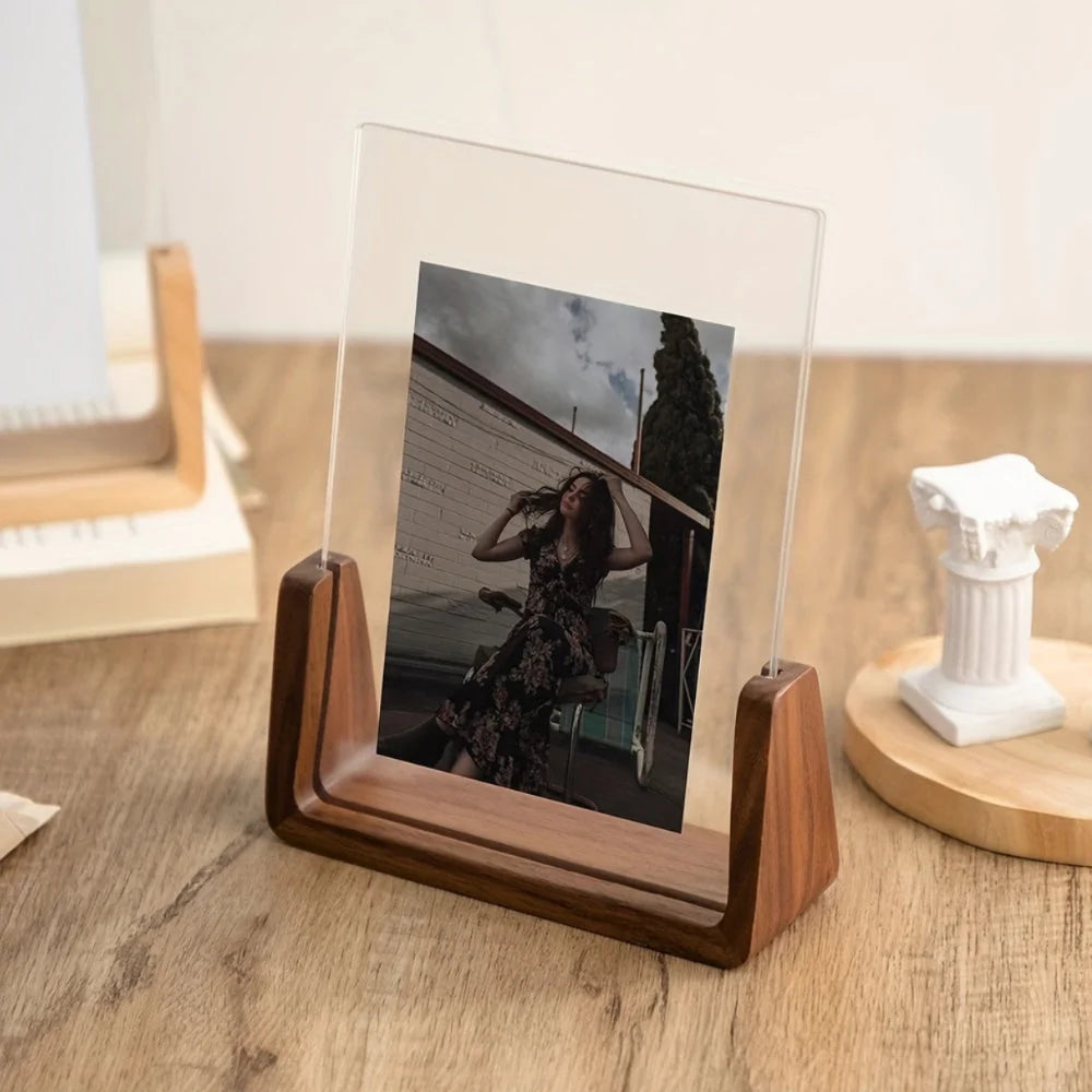Photo Frame Borderless Floating Acrylic & Solid Wood Base