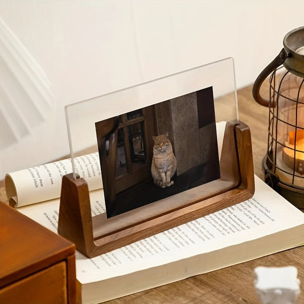 Photo Frame Borderless Floating Acrylic & Solid Wood Base