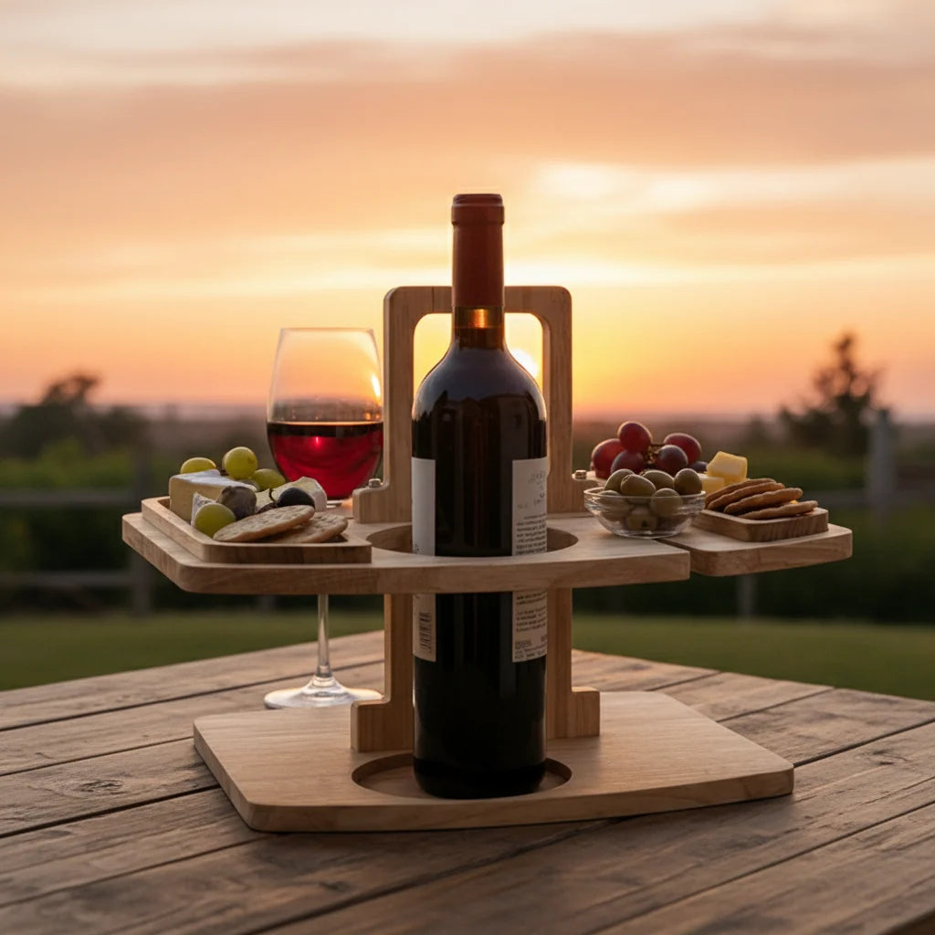 Picnic Table Wooden Wine & Snack Compartments