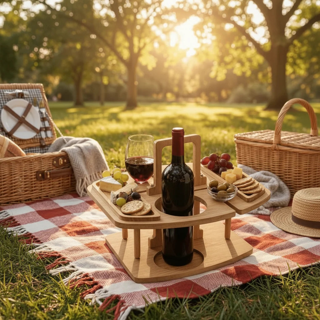 Picnic Table Wooden Wine & Snack Compartments