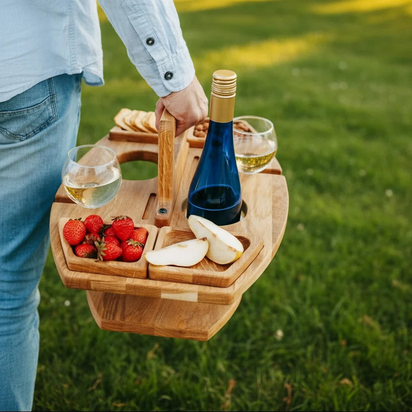 Picnic Table Wooden Wine & Snack Compartments