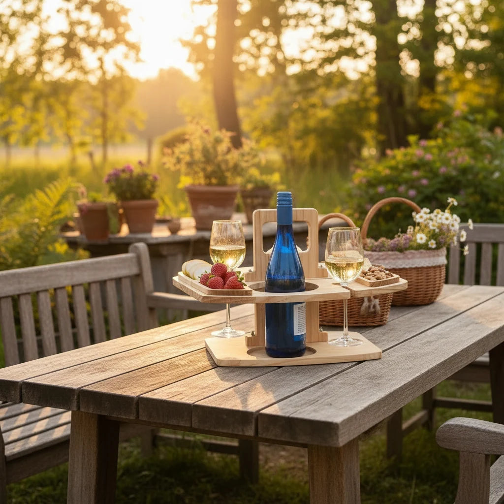 Picnic Table Wooden Wine & Snack Compartments