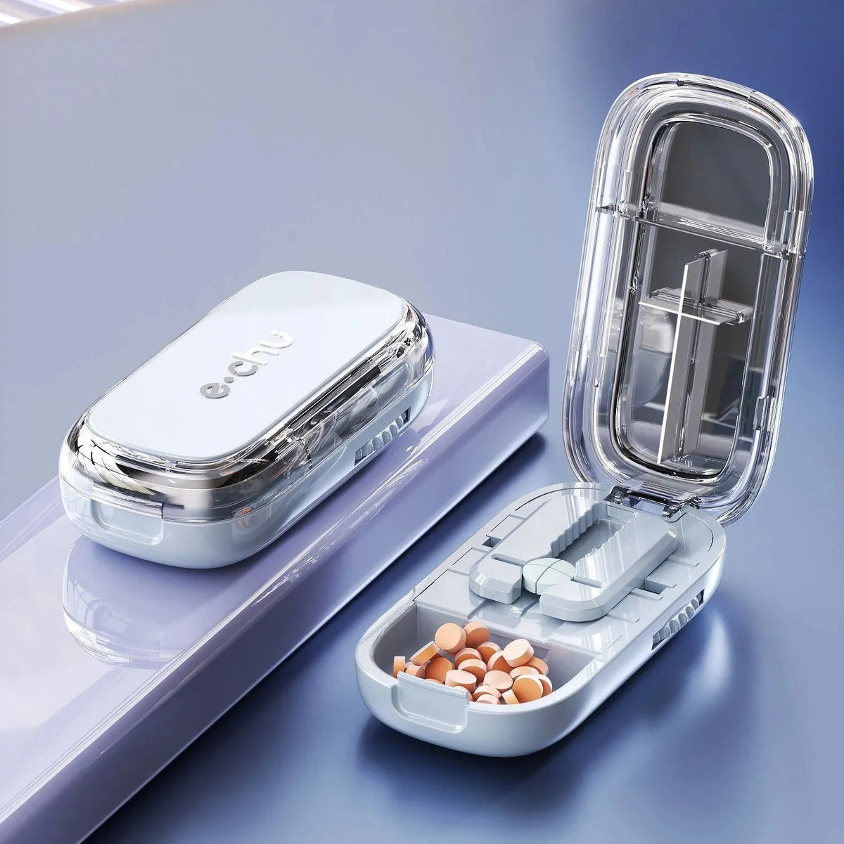 Pill Cutter Adjustable Alignment Stainless Steel Blade with Storage Compartments
