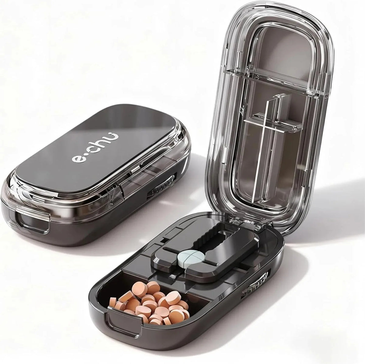 Pill Cutter Adjustable Alignment Stainless Steel Blade with Storage Compartments