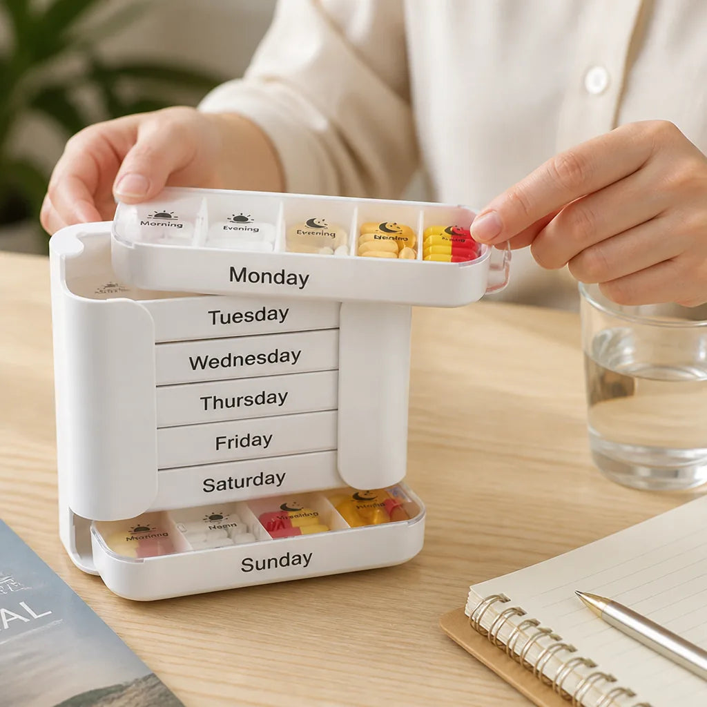 Pill Organizer 7-Day Labeled Color-Coded Slim Travel