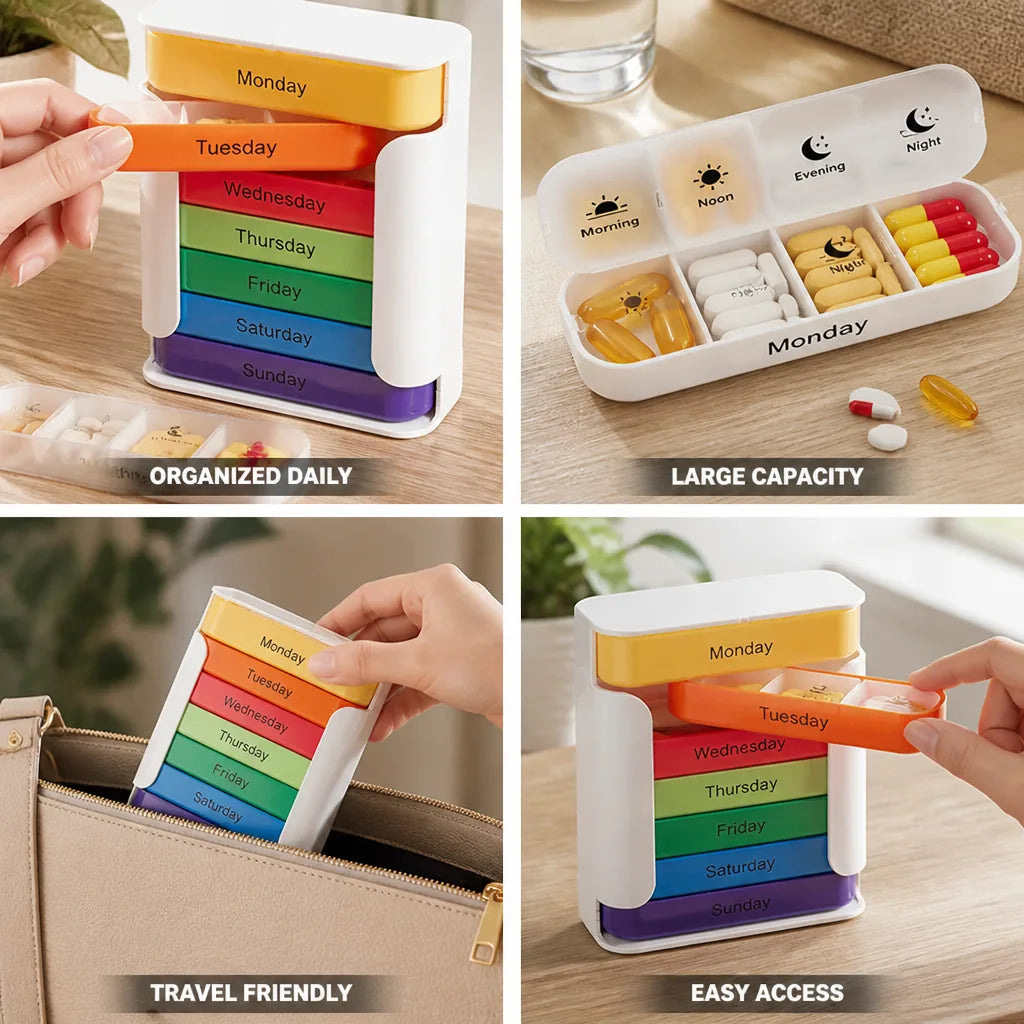 Pill Organizer 7-Day Labeled Color-Coded Slim Travel