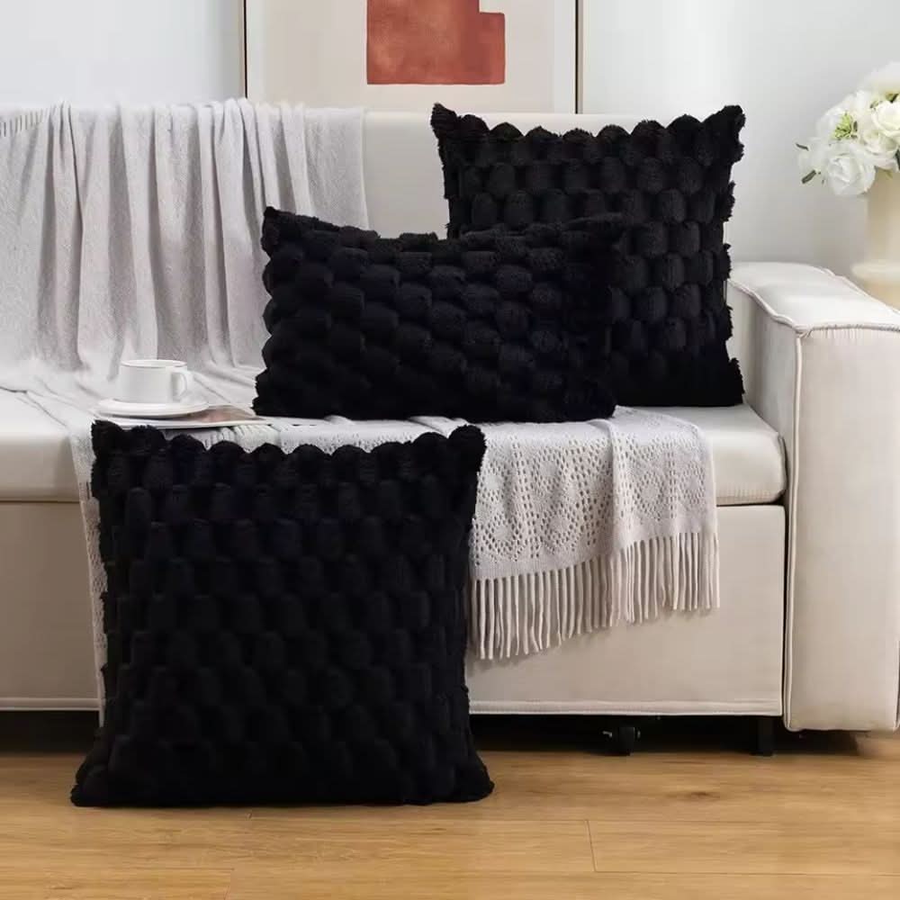 Pillowcase 3D Plush Grid Machine Washable With Concealed Zipper