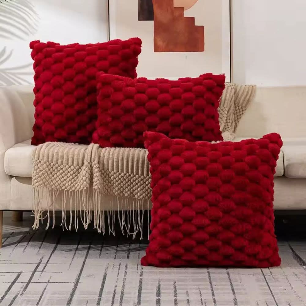 Pillowcase 3D Plush Grid Machine Washable With Concealed Zipper