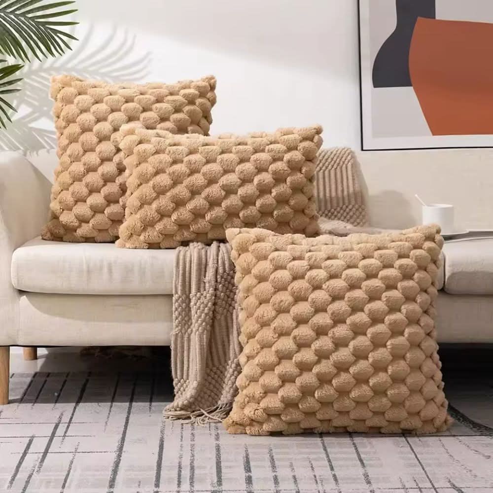 Pillowcase 3D Plush Grid Machine Washable With Concealed Zipper