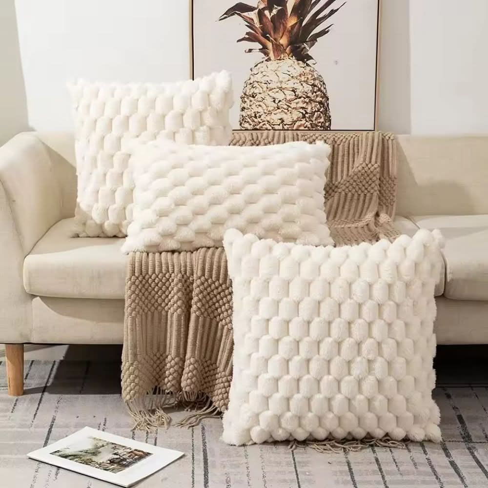 Pillowcase 3D Plush Grid Machine Washable With Concealed Zipper