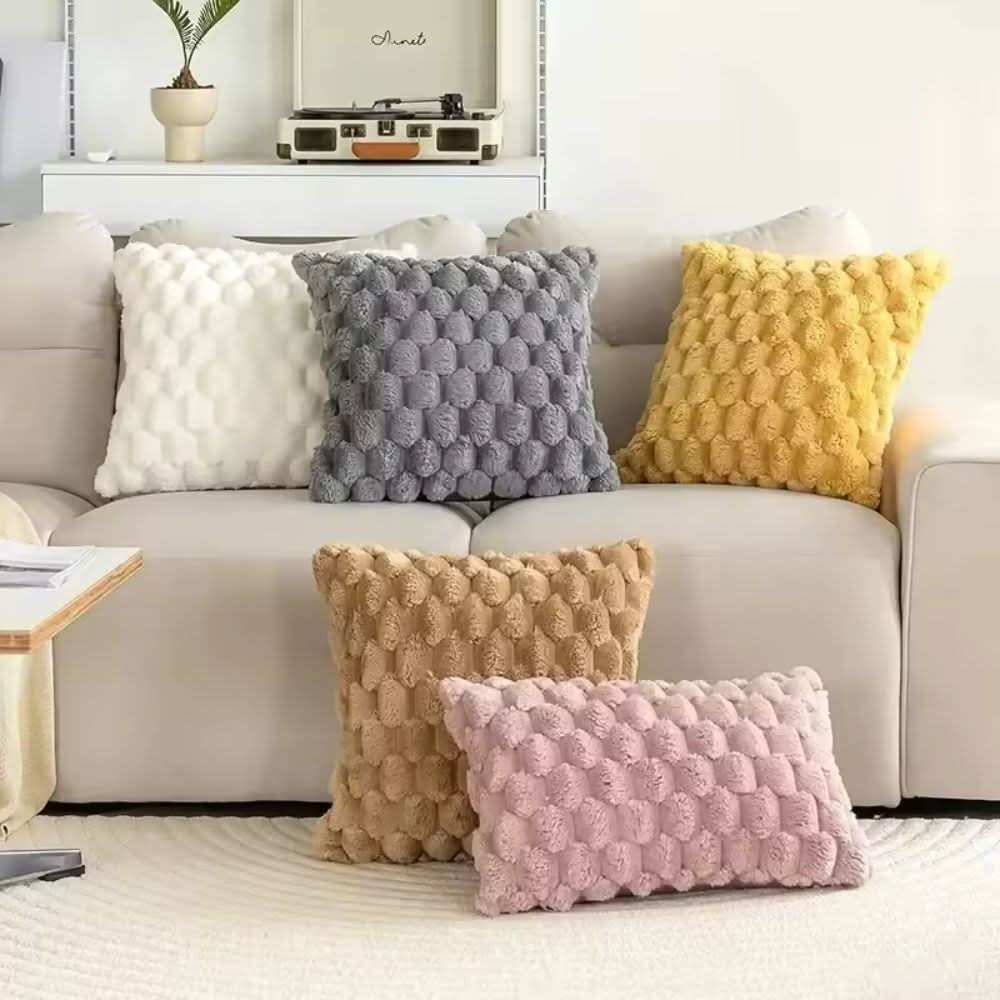 Pillowcase 3D Plush Grid Machine Washable With Concealed Zipper