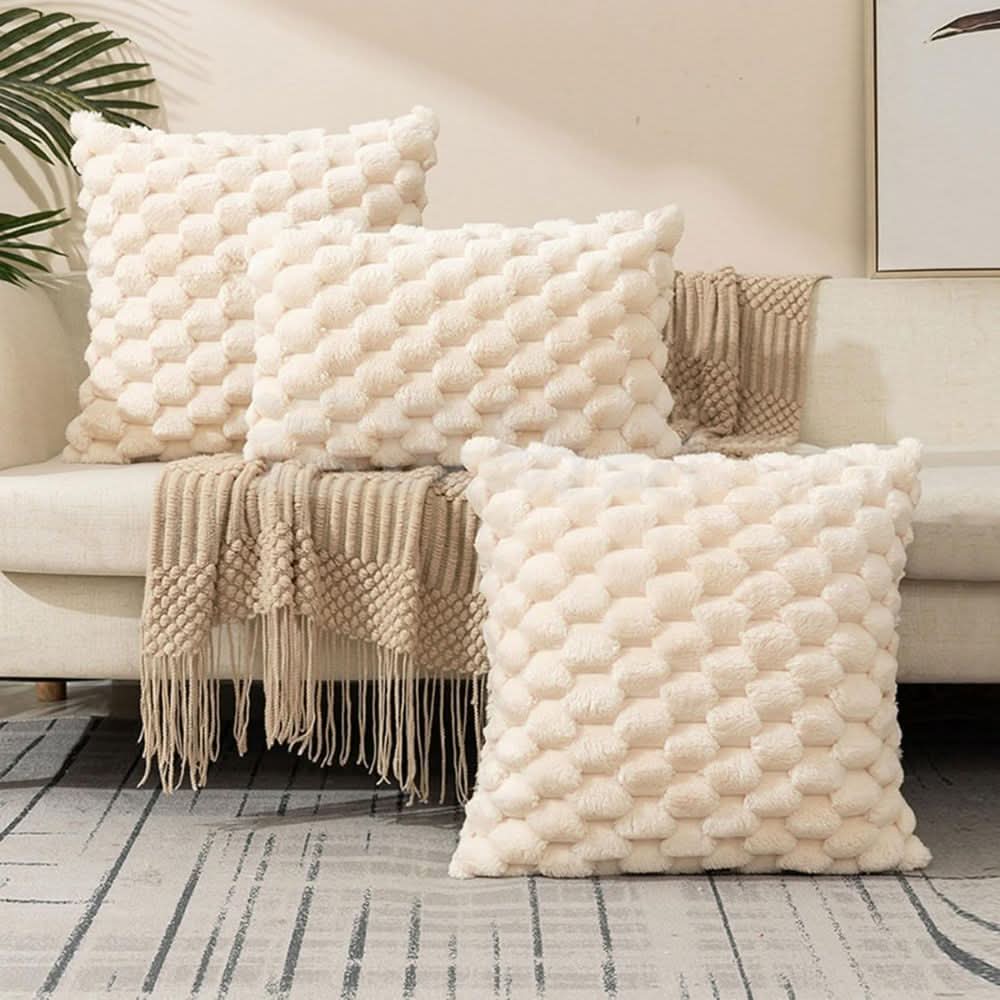 Pillowcase 3D Plush Grid Machine Washable With Concealed Zipper