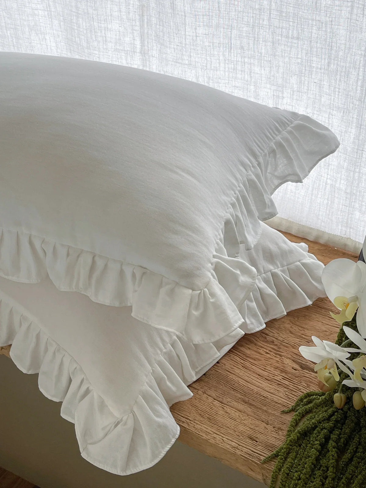Pillowcase Set Pre-Washed Linen & Ruffled Edge