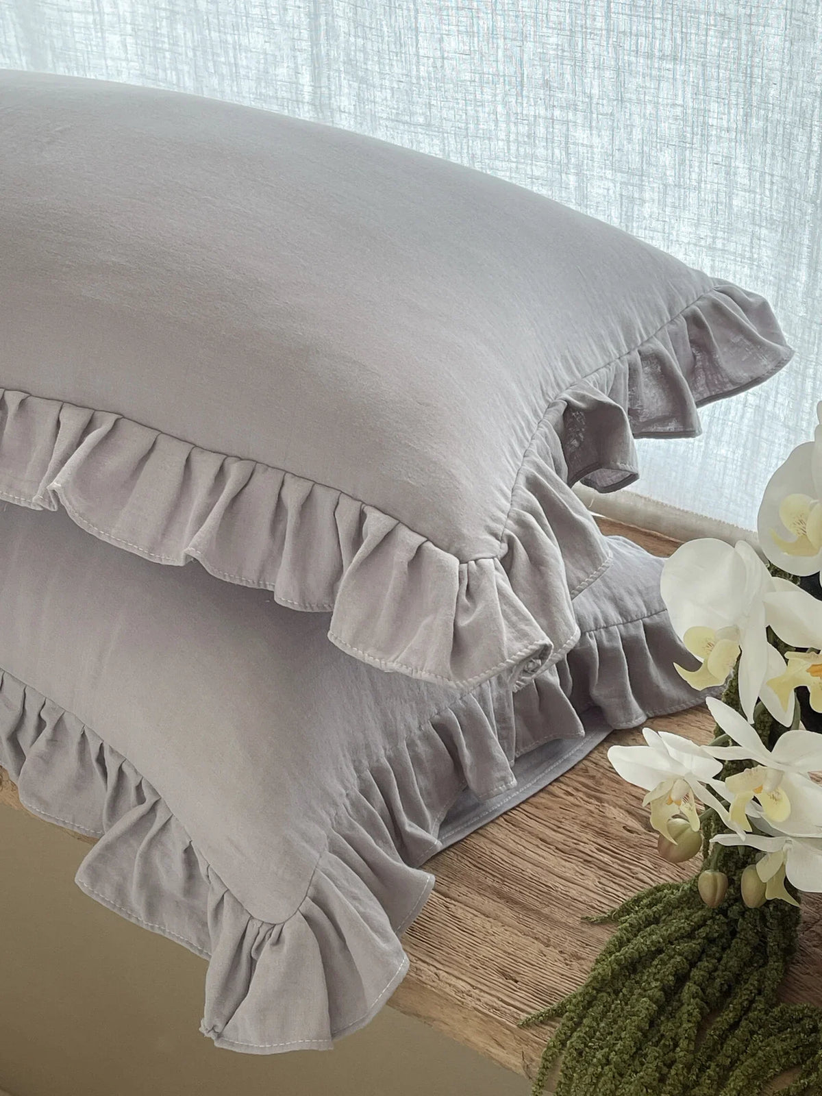 Pillowcase Set Pre-Washed Linen & Ruffled Edge