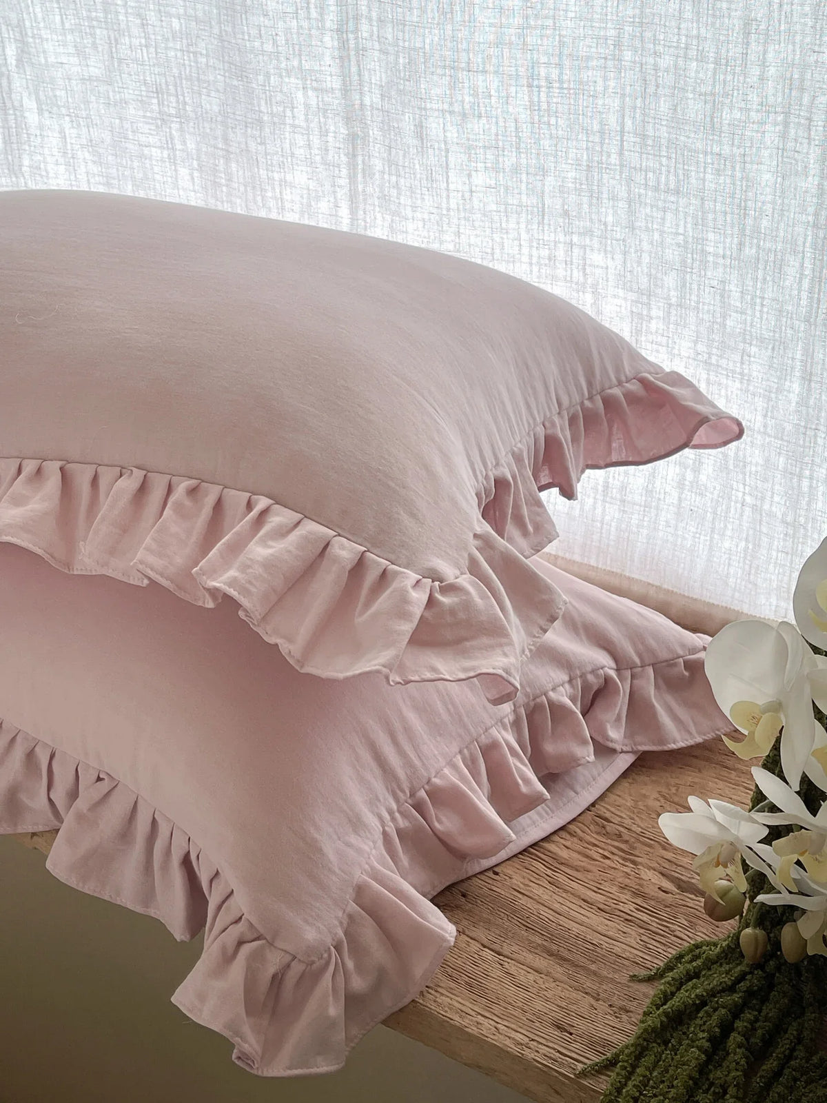 Pillowcase Set Pre-Washed Linen & Ruffled Edge